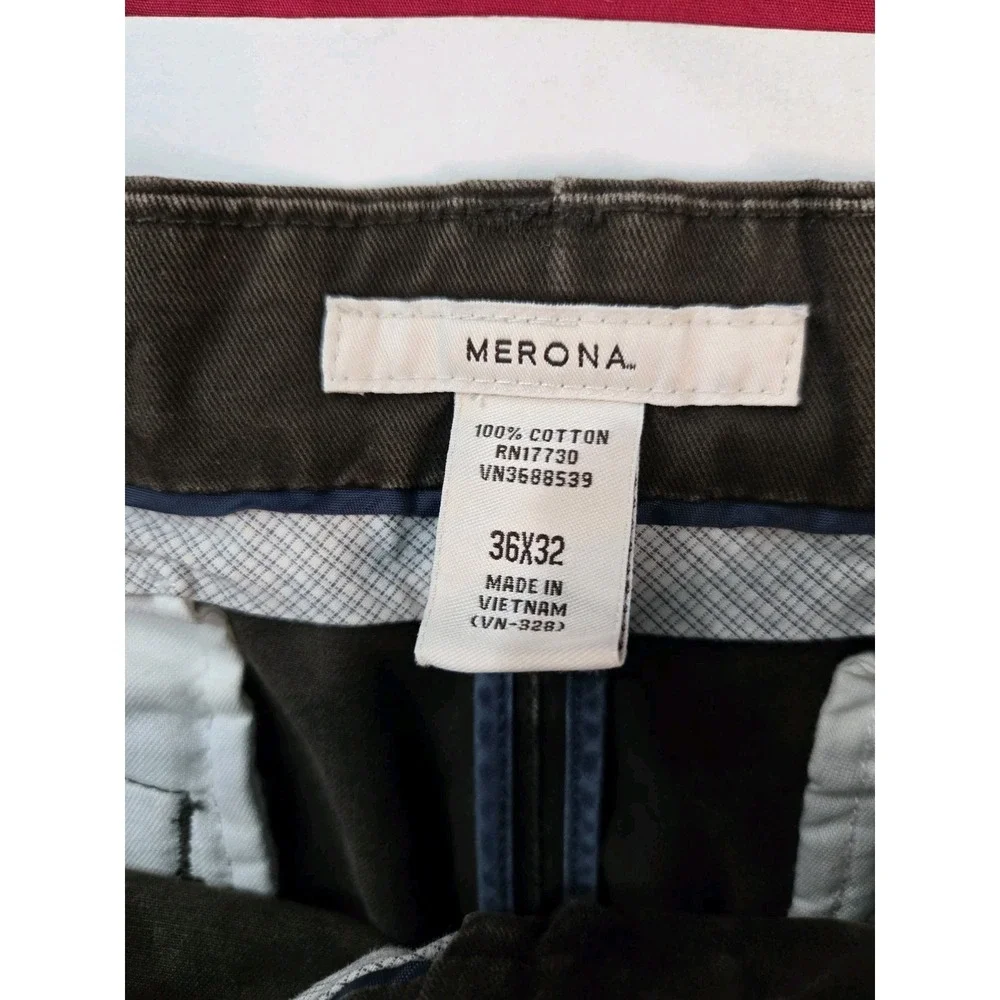 Merona Pants 36x32 Mens Brown Chino Flannel Lined Slim Tapered Flat Front Casual